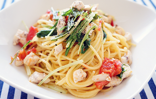 かじきと水菜のパスタ
