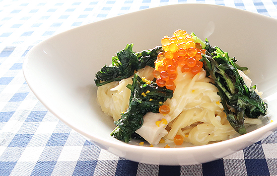 かじきと春菊のクリームパスタ
